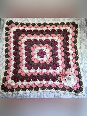 Handmade Crochet Llama Baby Blanket 27x27 Square Ombre Pink Brown Floral